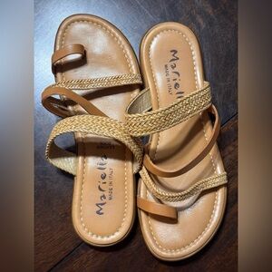 Mariella Tan Sandals Strappy Flat Design